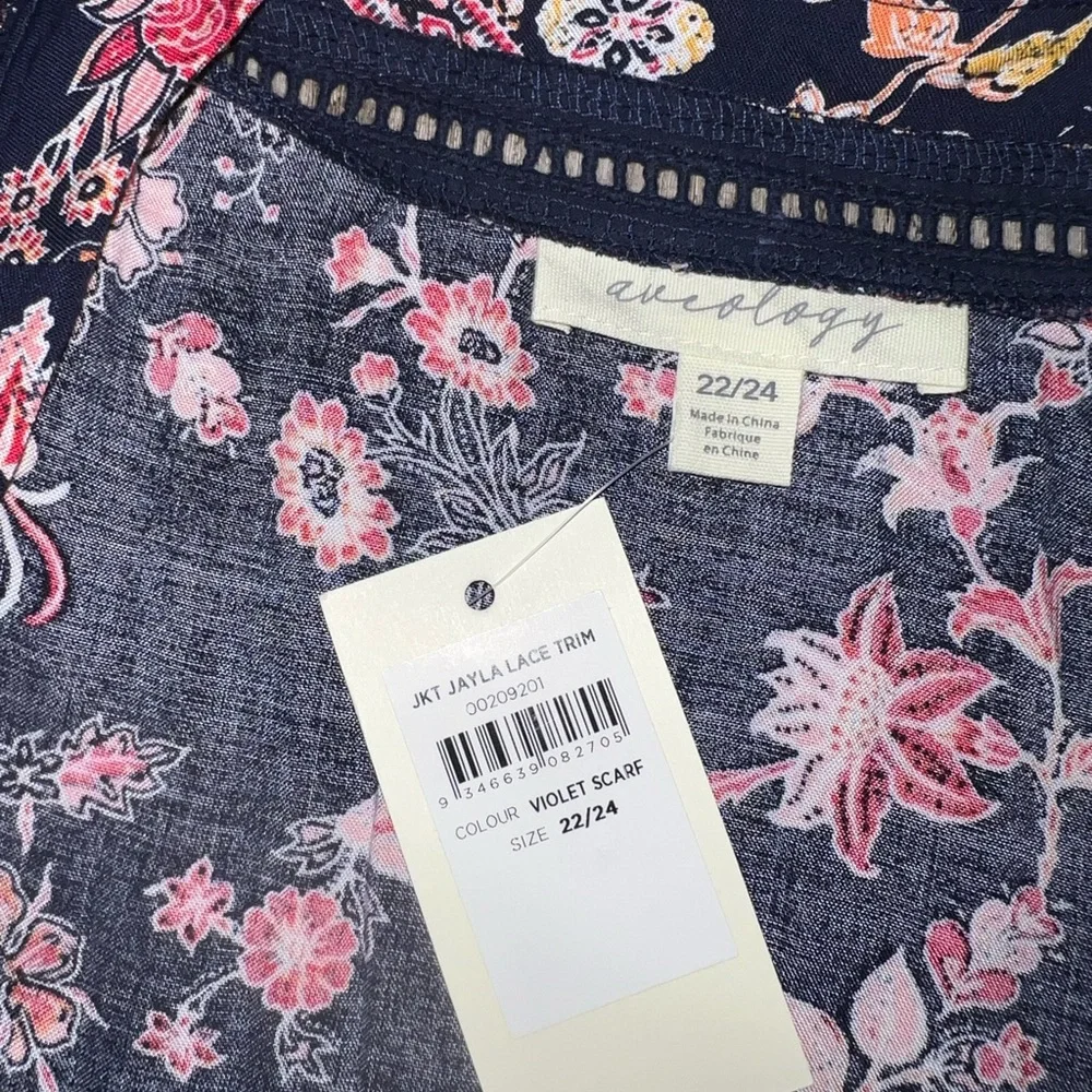 NWT Aveology Paisley Print Kimono Cardigan In Violet Size 22/24 - Picture 5 of 7
